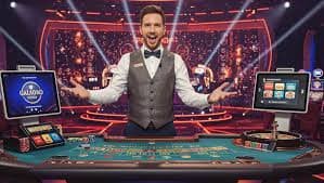 Tim spin 777 bekerja di studio live casino dengan multiple kamera dan peralatan profesional