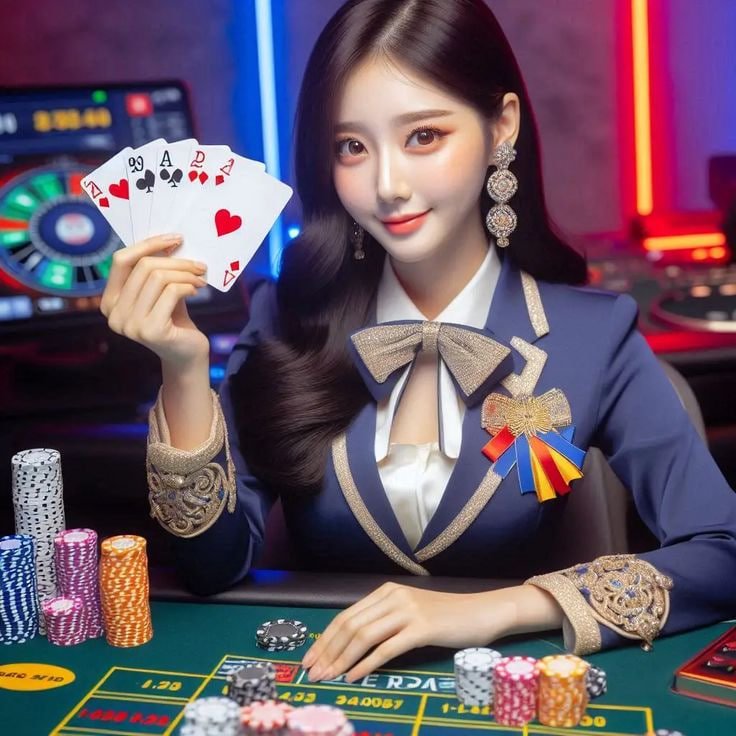Tampilan meja Caribbean Stud Poker live dengan dealer profesional di studio spin 777